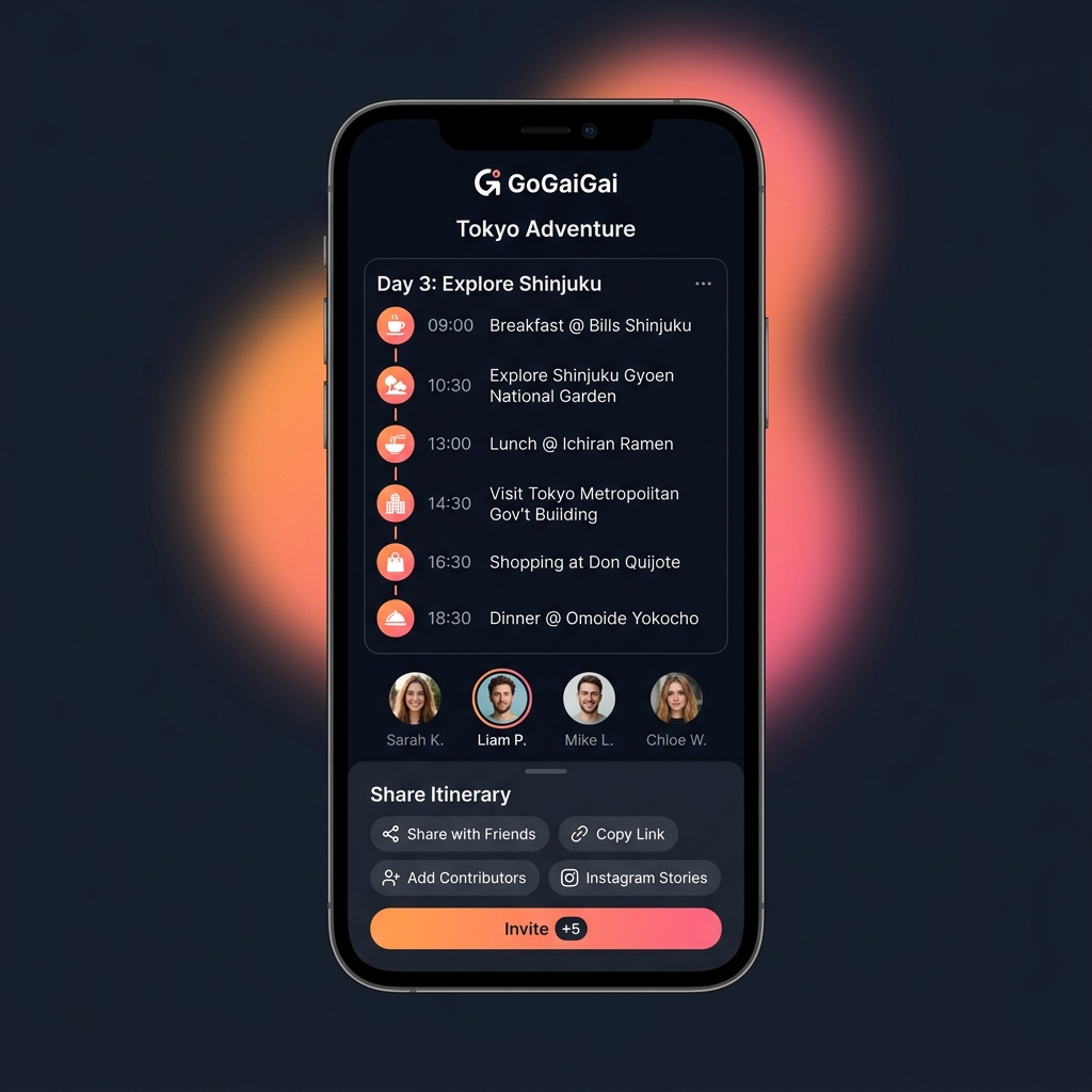 GoGaiGai App mockup showing map pins and activity choices